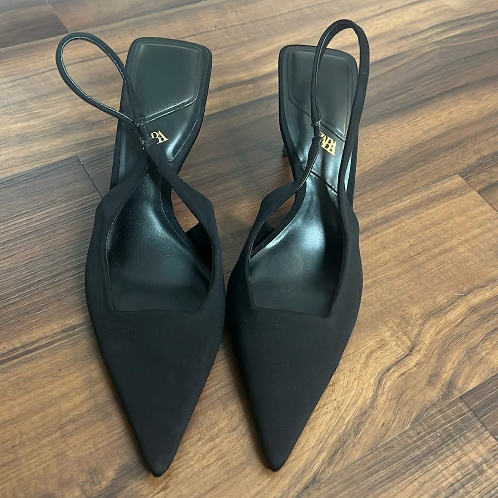 Zara Black Satin Simple Shoes